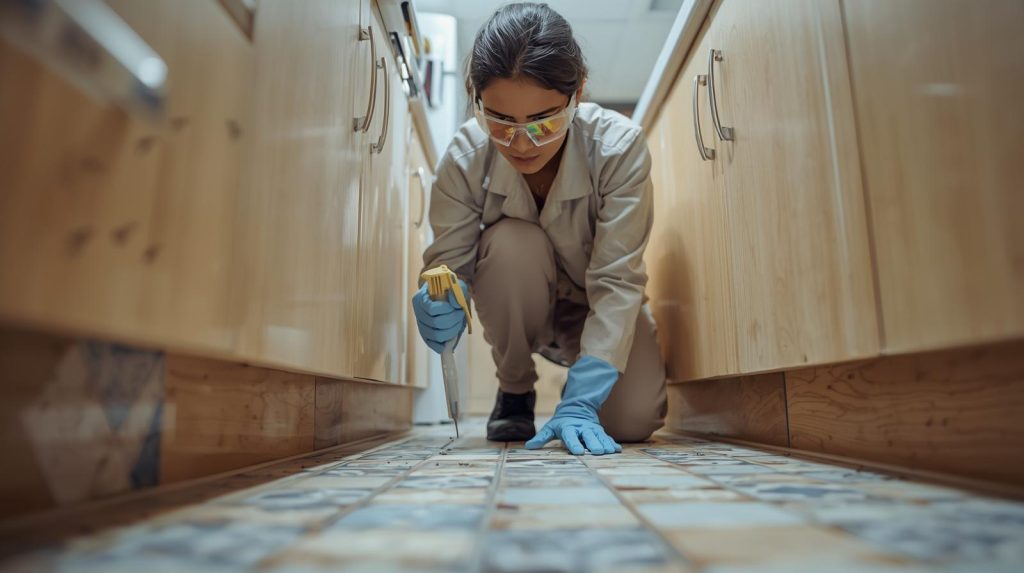 Exterminator performing ants control treatment in a Karachi home