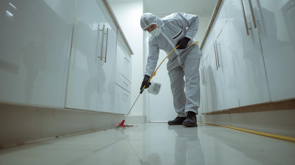 Exterminator applying ants control treatment in Karachi residential area