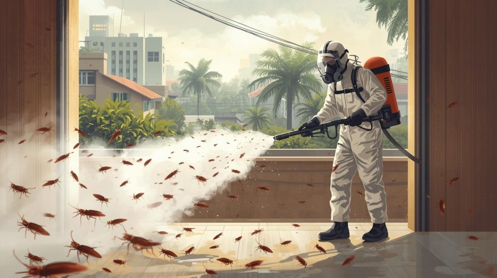 Pest control technician performing cockroach fumigation cockroach fumigation Karachi