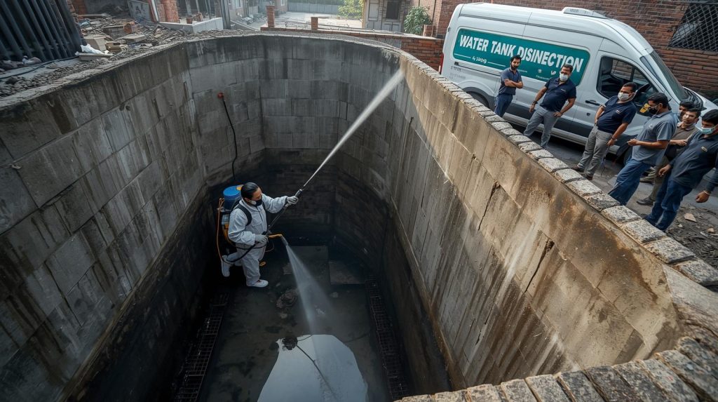 Water tank disinfection process being carried out in Karachi