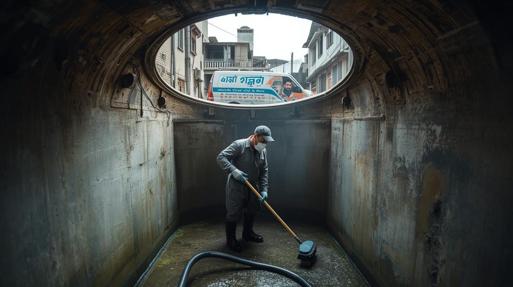 Underground tank cleaning service in Karachi showing professional equipment and technician