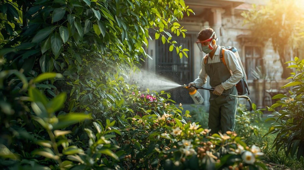 Garden pest control karachi expert spraying eco-friendly treatment in a Karachi backyard.