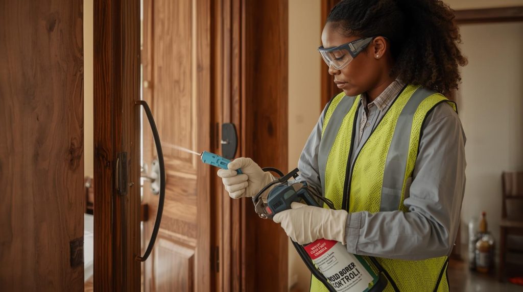 Wood borer control chemicals being applied by Smart Fumigation in Karachi