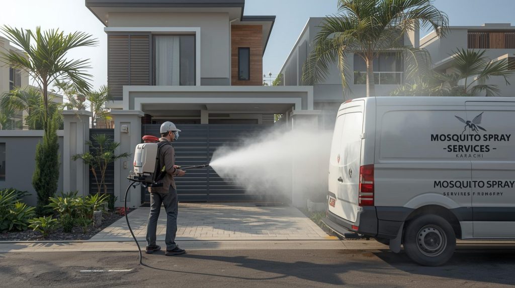 Fumigation expert spraying mosquito control solution in Karachi home Mosquito Spray